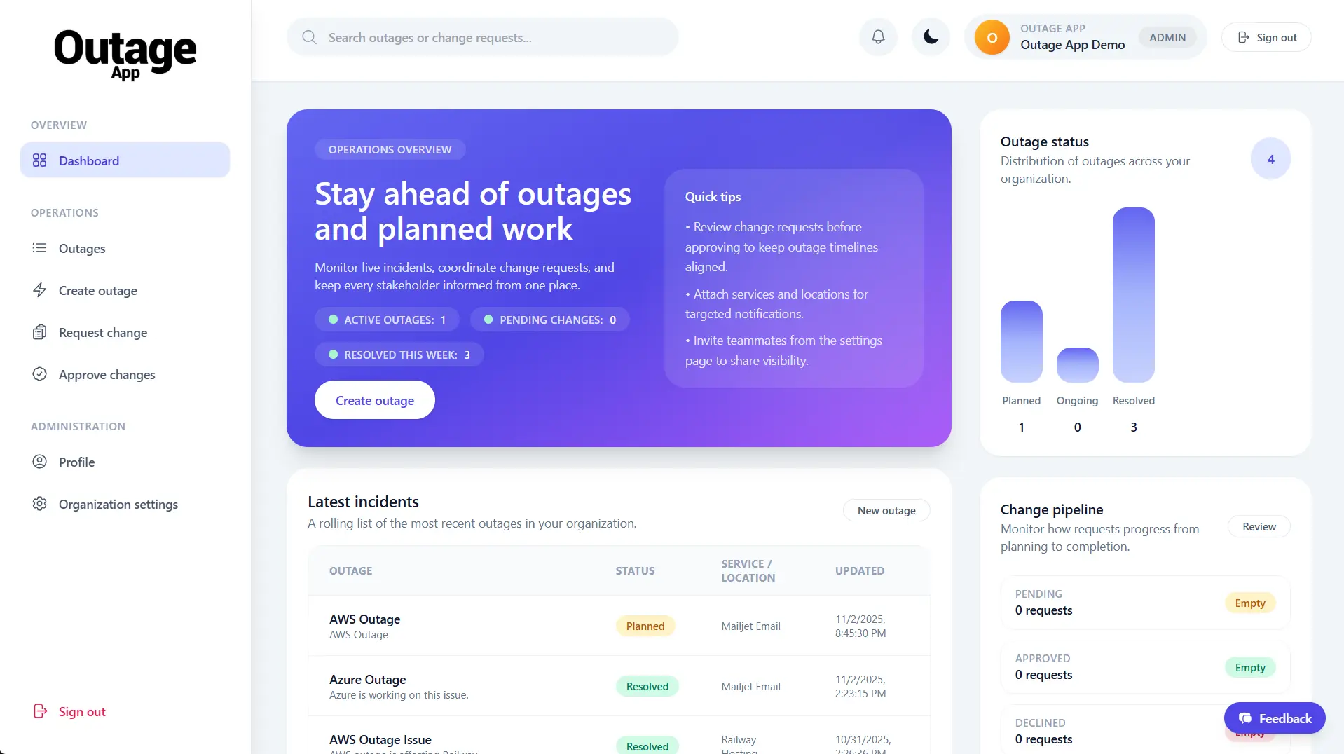 Screenshot 1 of Outage App