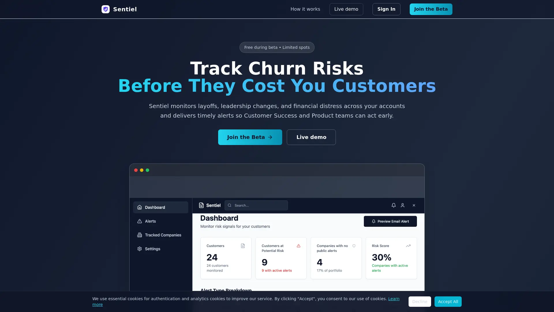 Screenshot 1 of Sentiel Insights Churn Watch