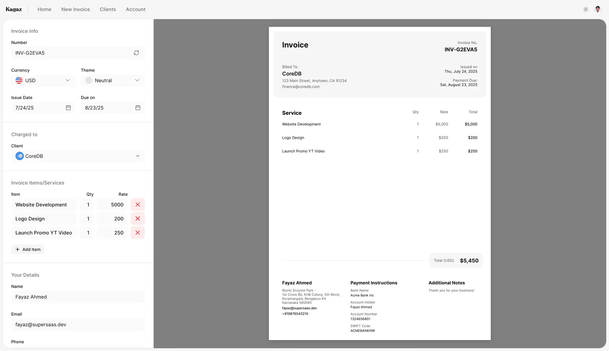 Screenshot 1 of Kagaz - Invoice Generator