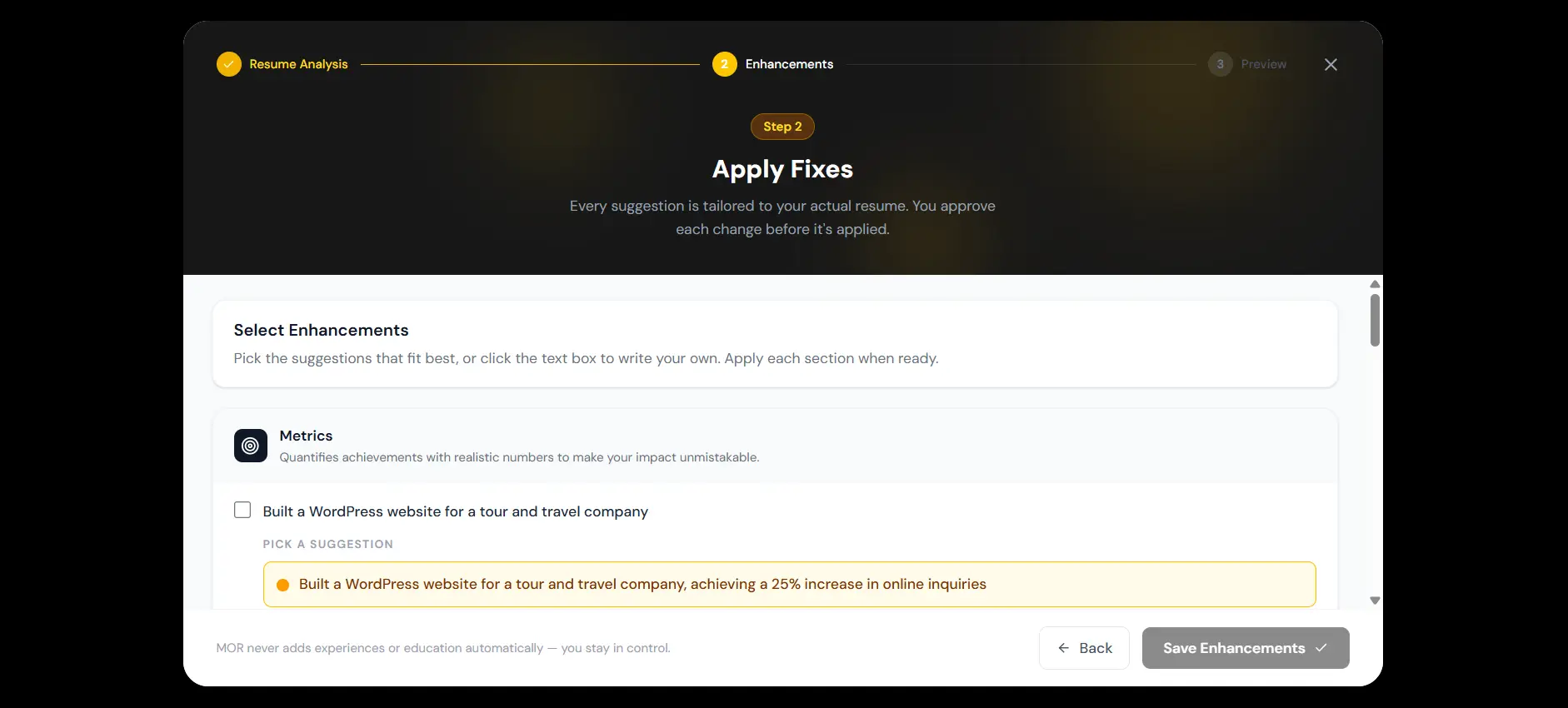 Screenshot 1 of MOR - AI Resume Builder
