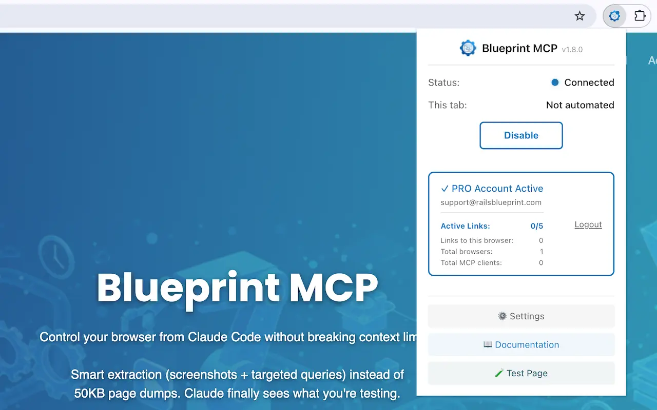 Screenshot 1 of Blueprint MCP for Chrome