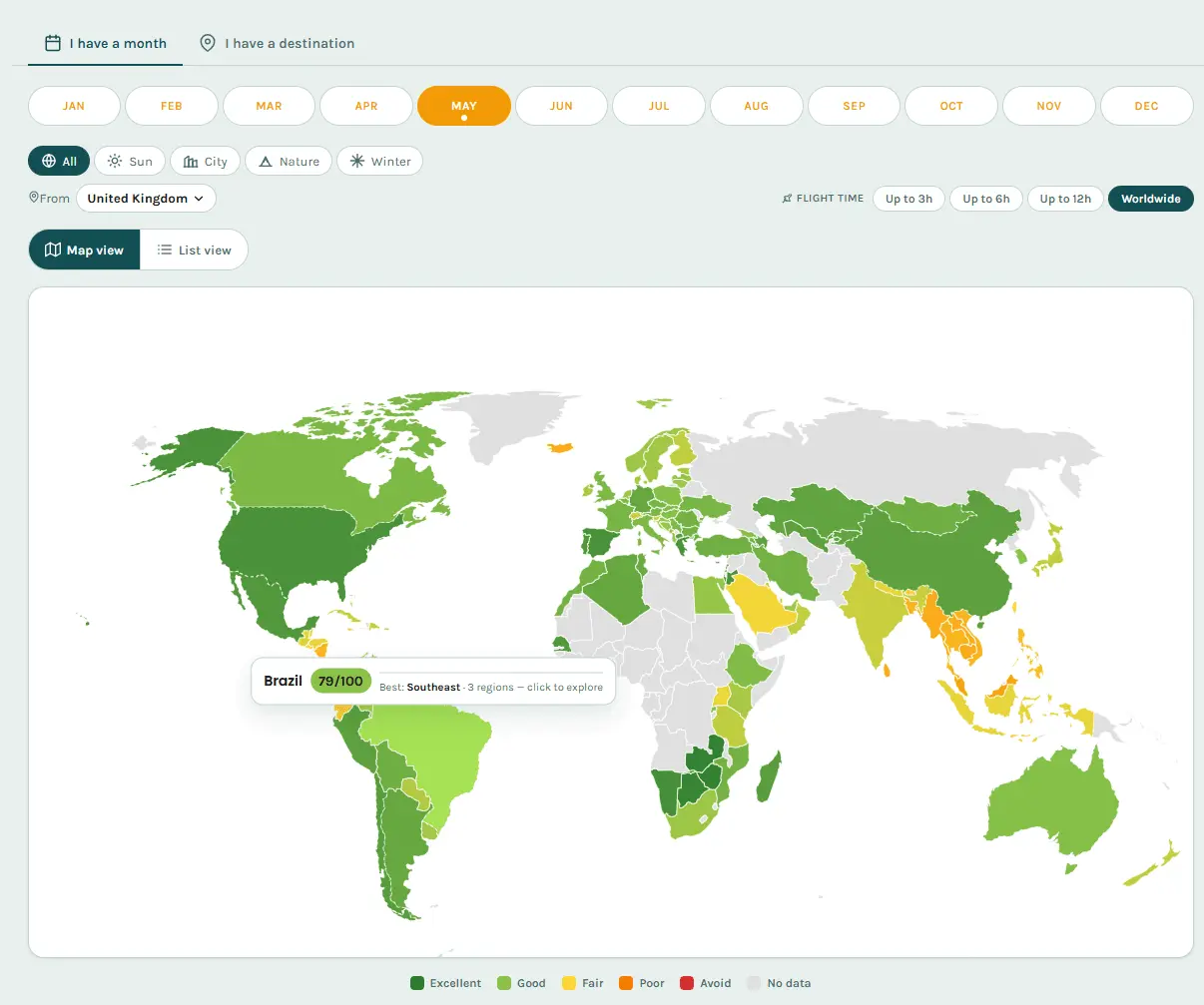 Screenshot 1 of Best Time to Travel worldmap