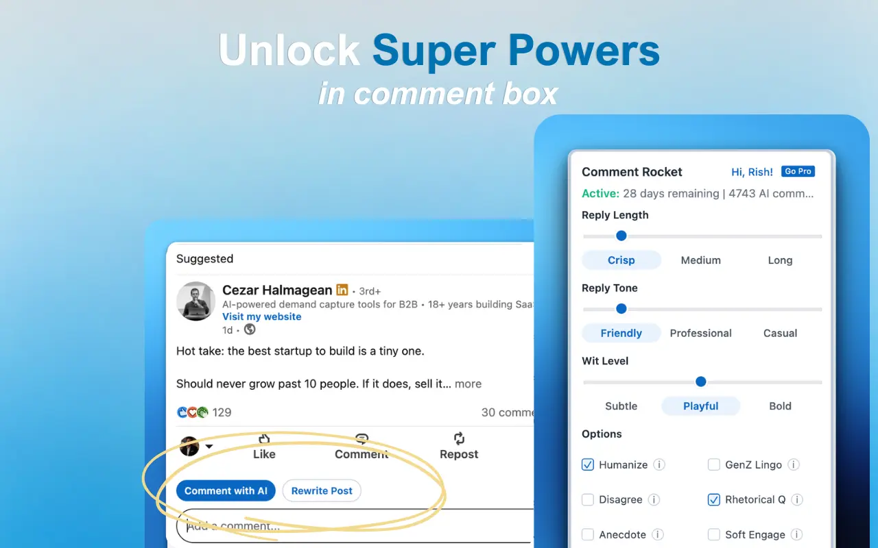 Screenshot 1 of Comment Rocket