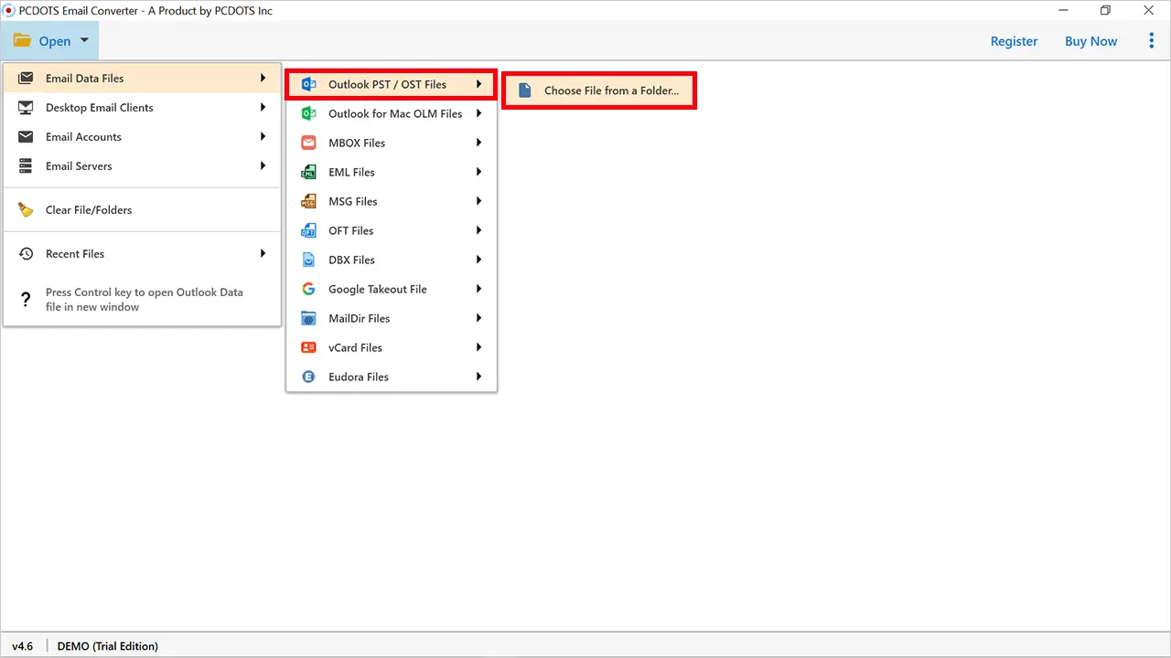 Screenshot 1 of PCDOTS PST Converter Tool
