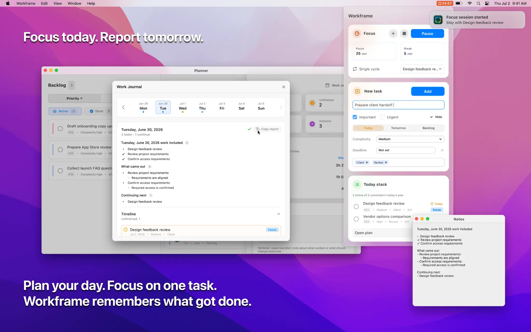 Screenshot 1 of Workframe: Tasks & Focus Timer