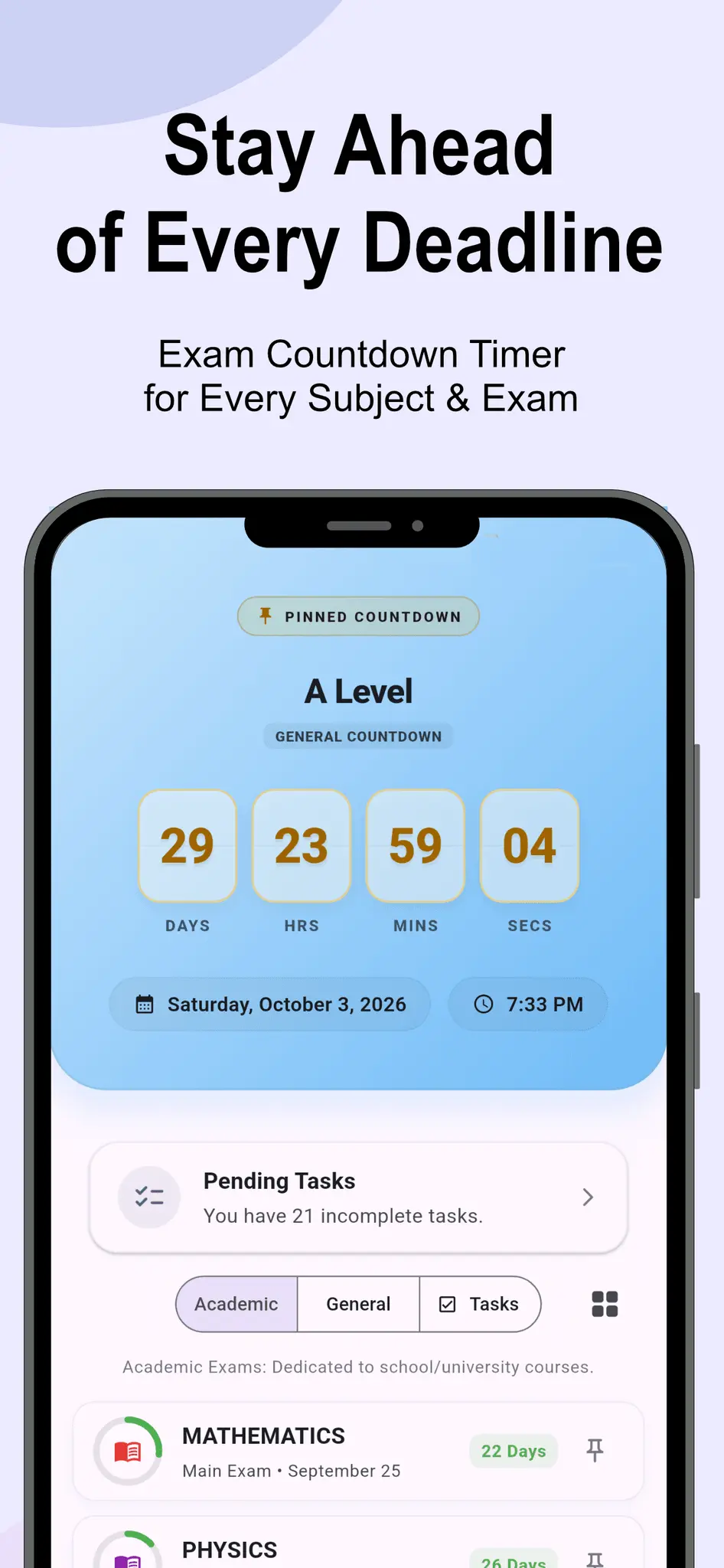 Screenshot 1 of Poro: Exam Countdown & Study Planner
