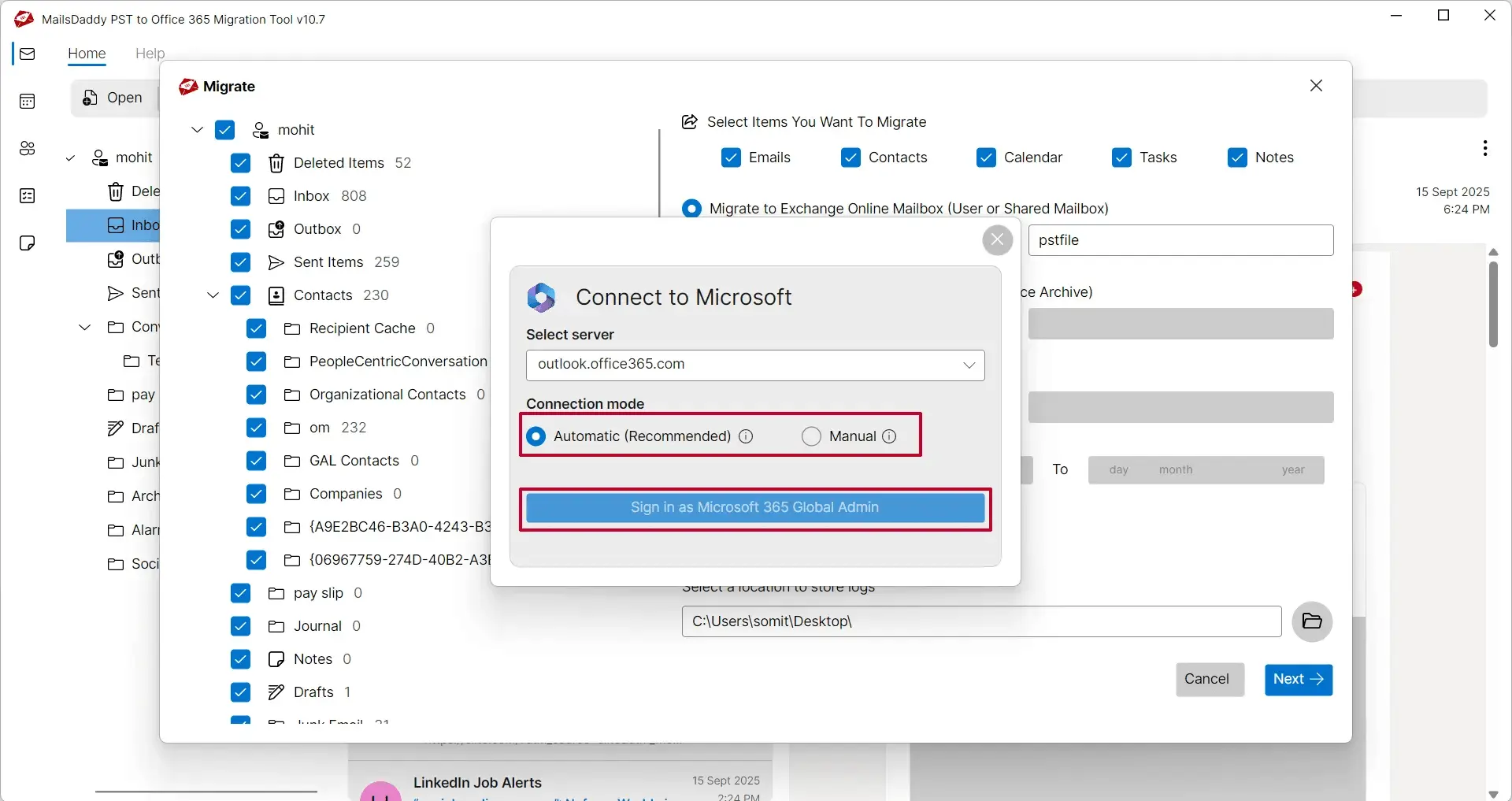 Screenshot 5 of MailsDaddy PST to Office 365 Migration
