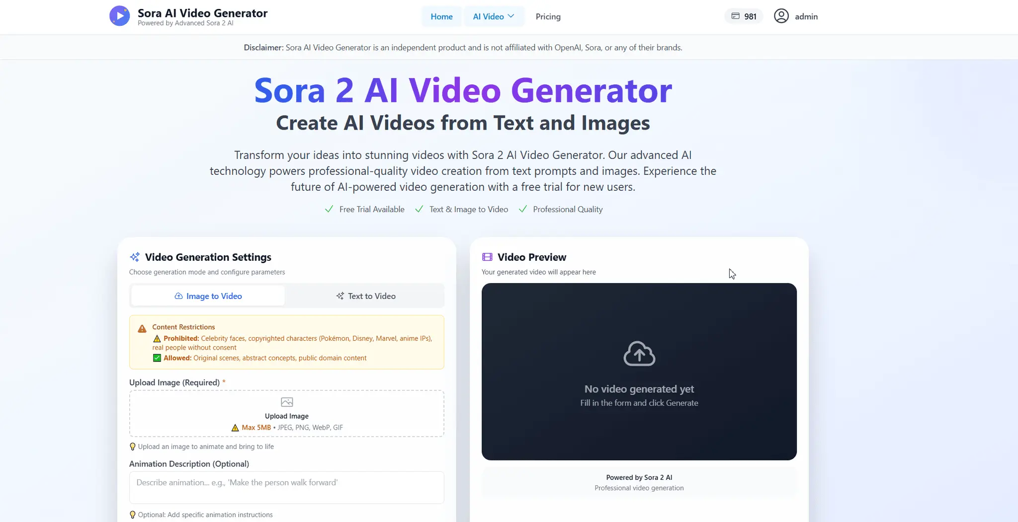 Screenshot 1 of Sora 2 AI Video Generator