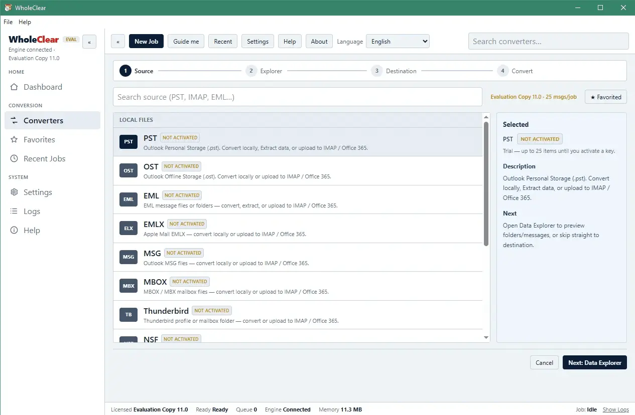 Screenshot 1 of WholeClear PST to TGZ Converter