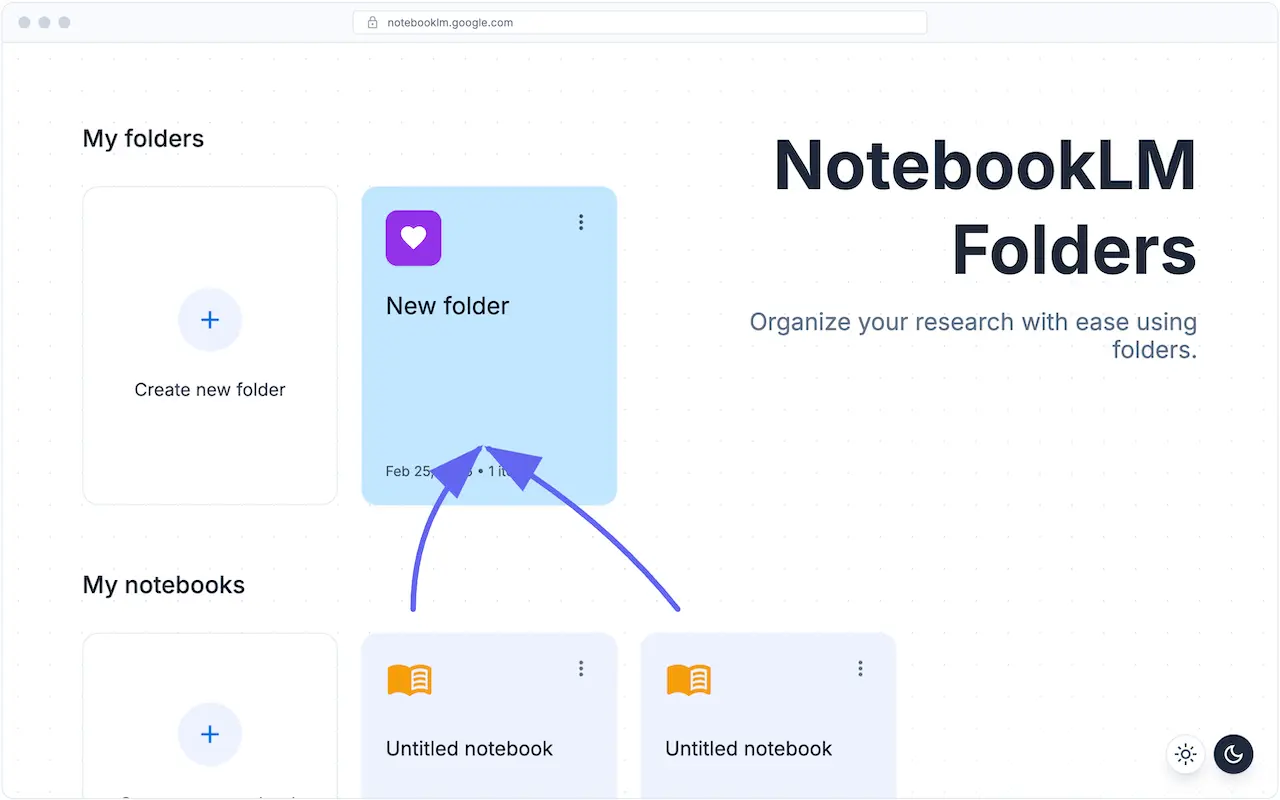 Screenshot 1 of NotebookLM Folders