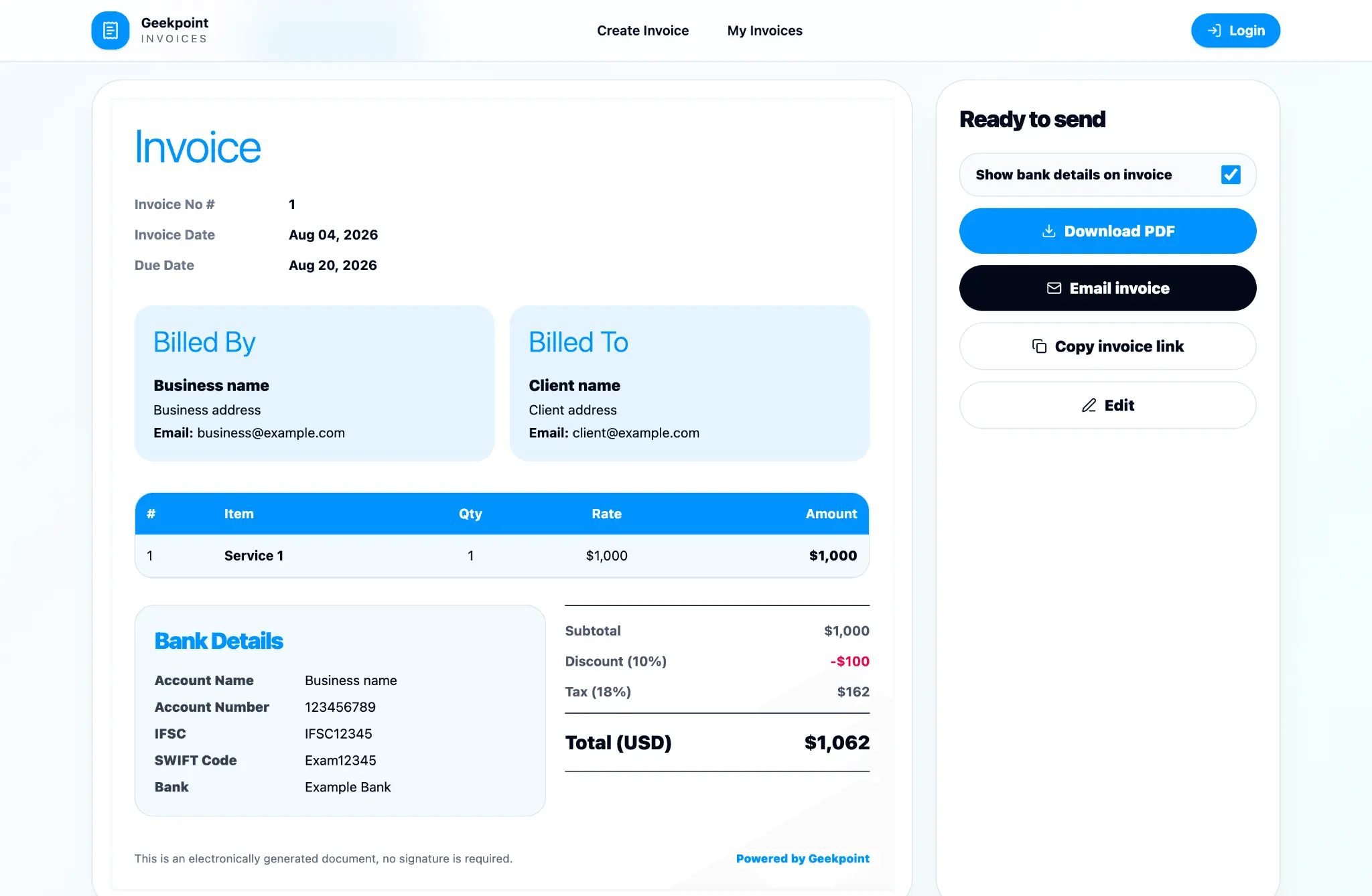 Screenshot 1 of Free Invoice generator