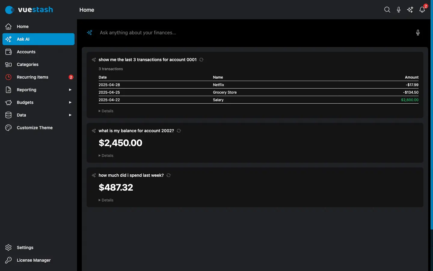 Screenshot 2 of VueStash: Track income and expenses