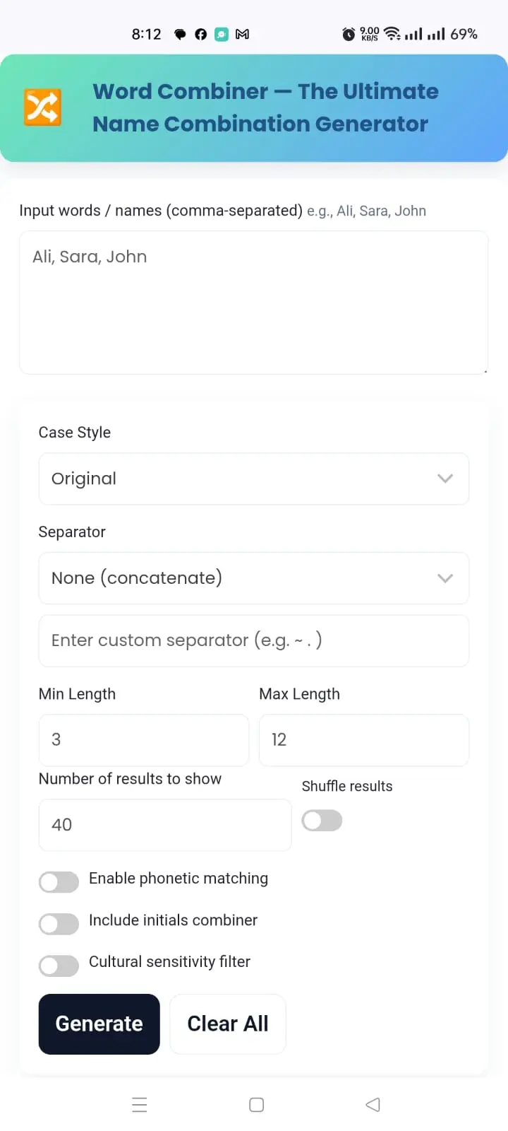 Screenshot 2 of Name Combiner