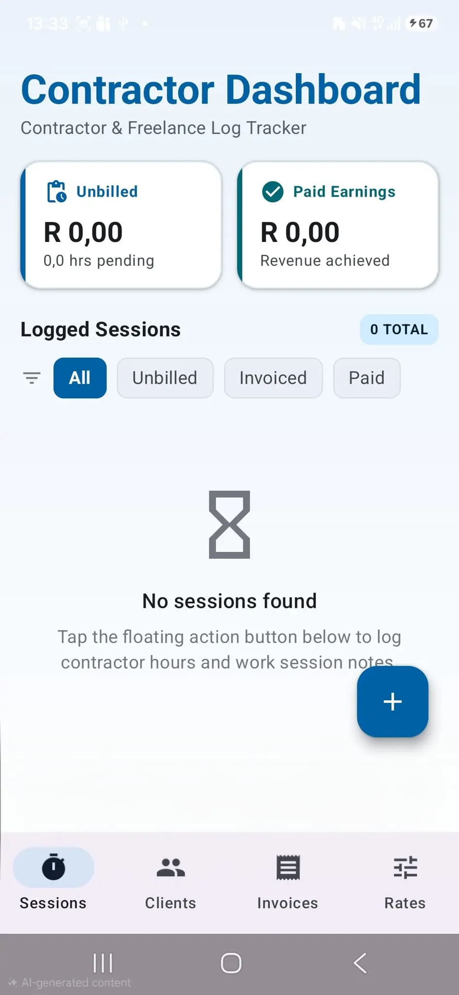 Screenshot 1 of WorkLog Session Tracker