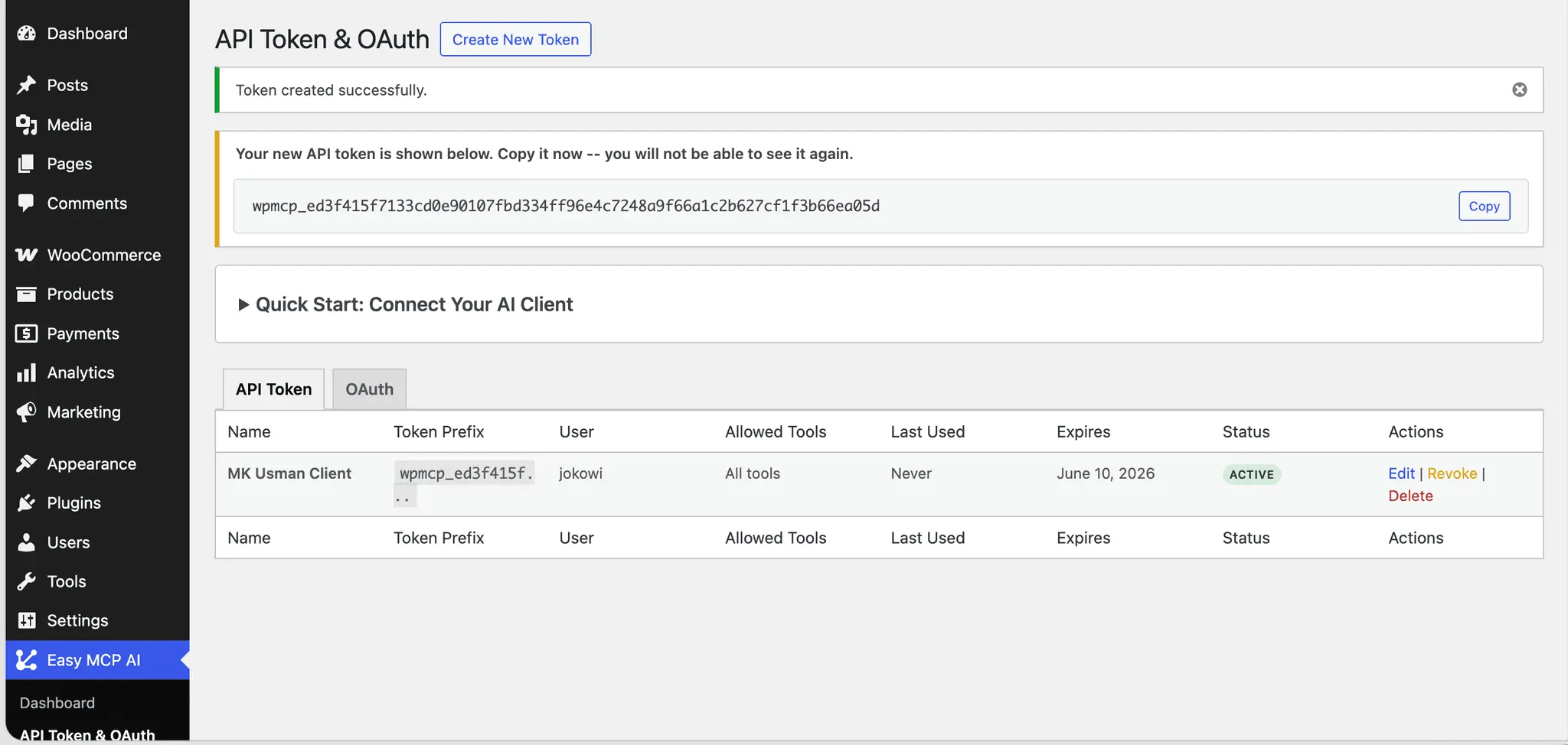 Screenshot 2 of Easy MCP AI - WordPress MCP Plugin