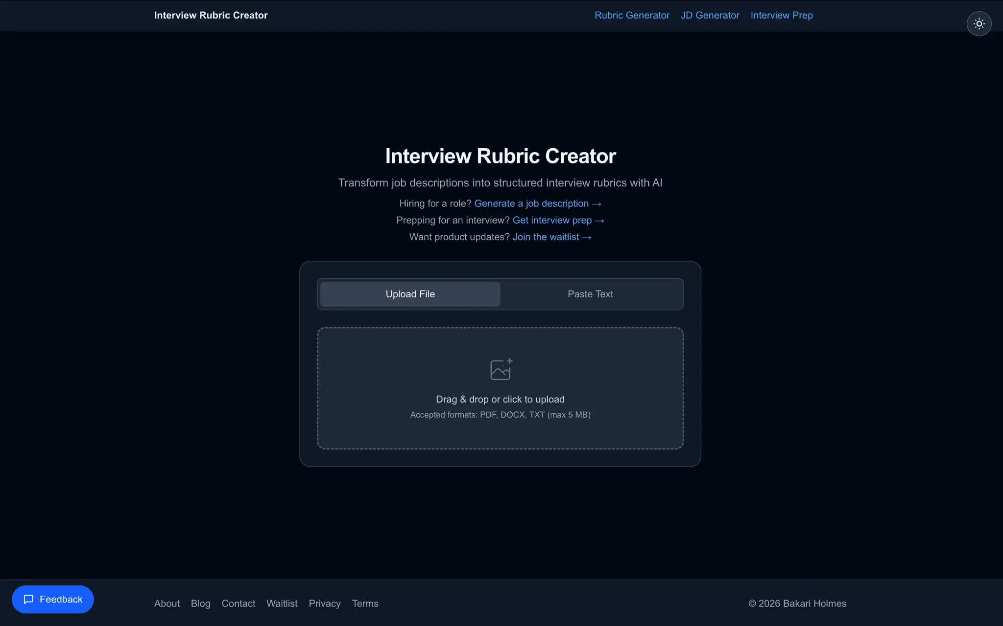 Screenshot 1 of Interview Rubric 