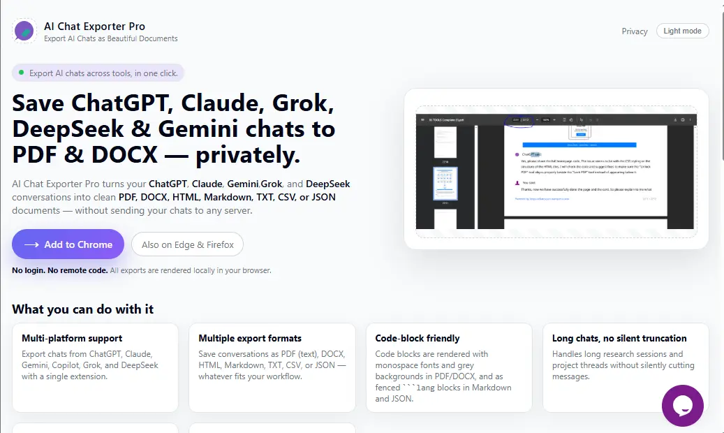 Screenshot 1 of AI Chat Exporter Pro