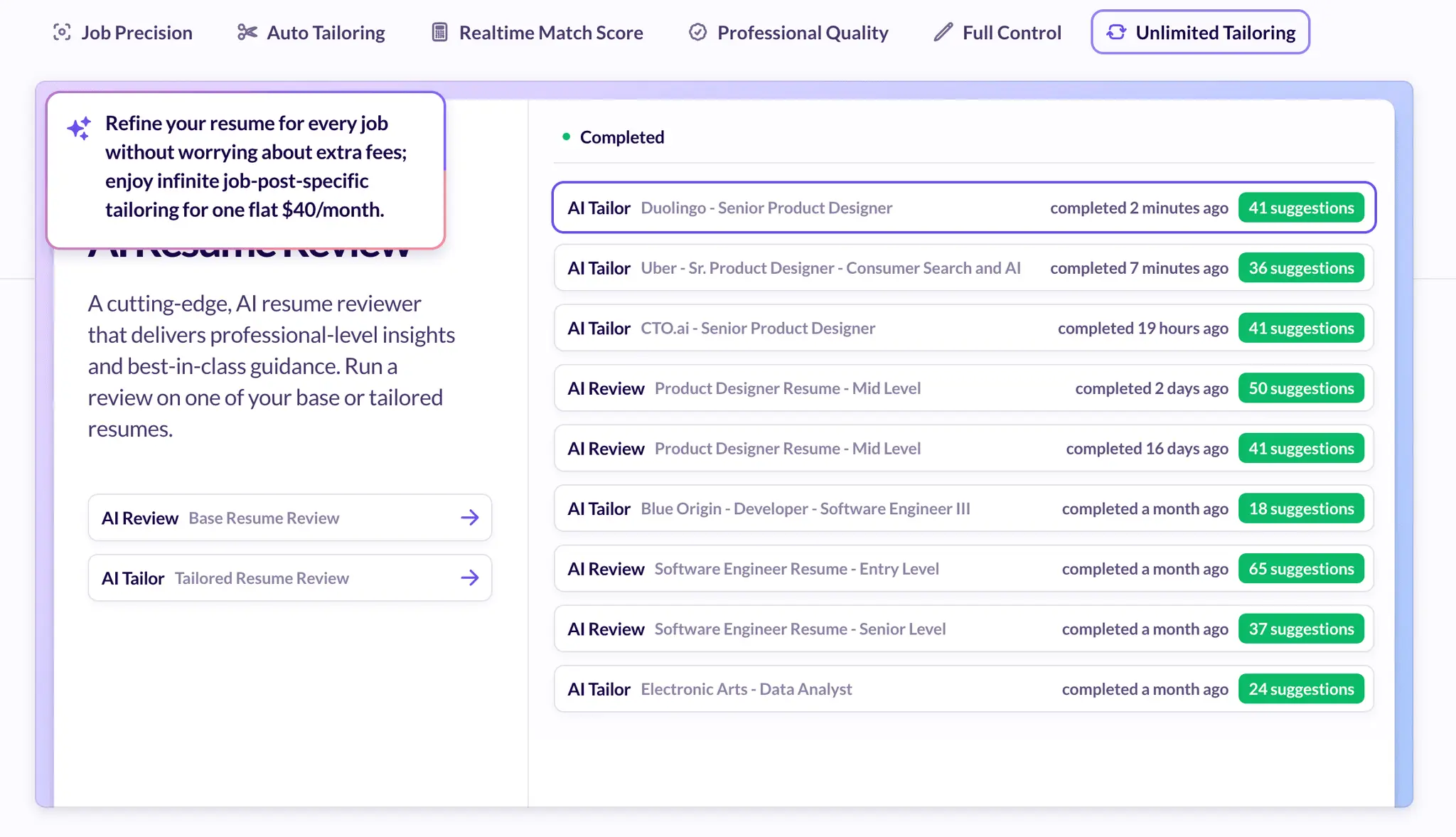 Screenshot 1 of Huntr AI Resume Tailor