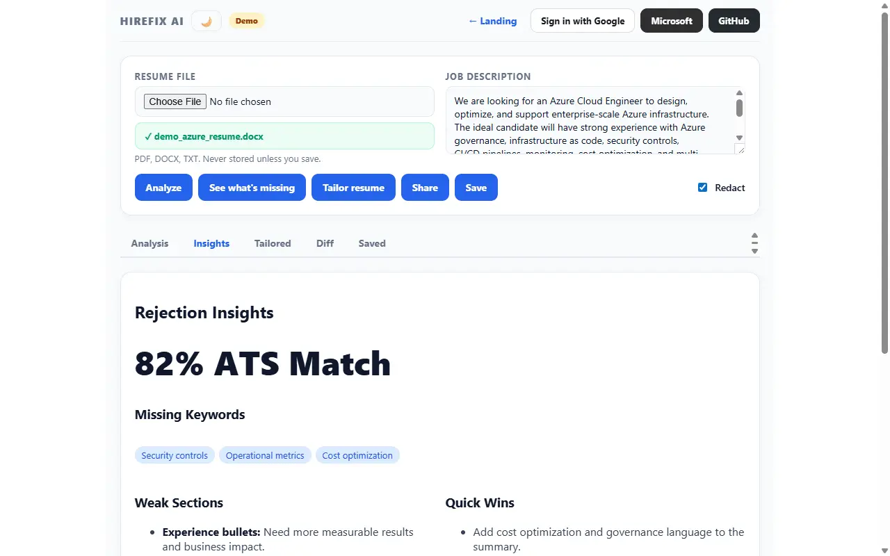 Screenshot 1 of HireFix AI