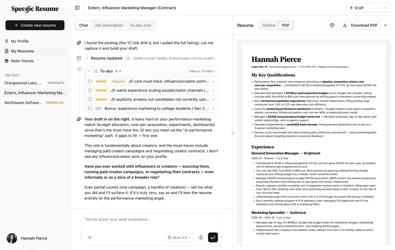 Screenshot 1 of Specific Resume