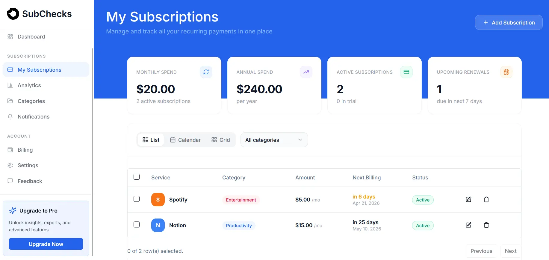 Screenshot 1 of SubChecks