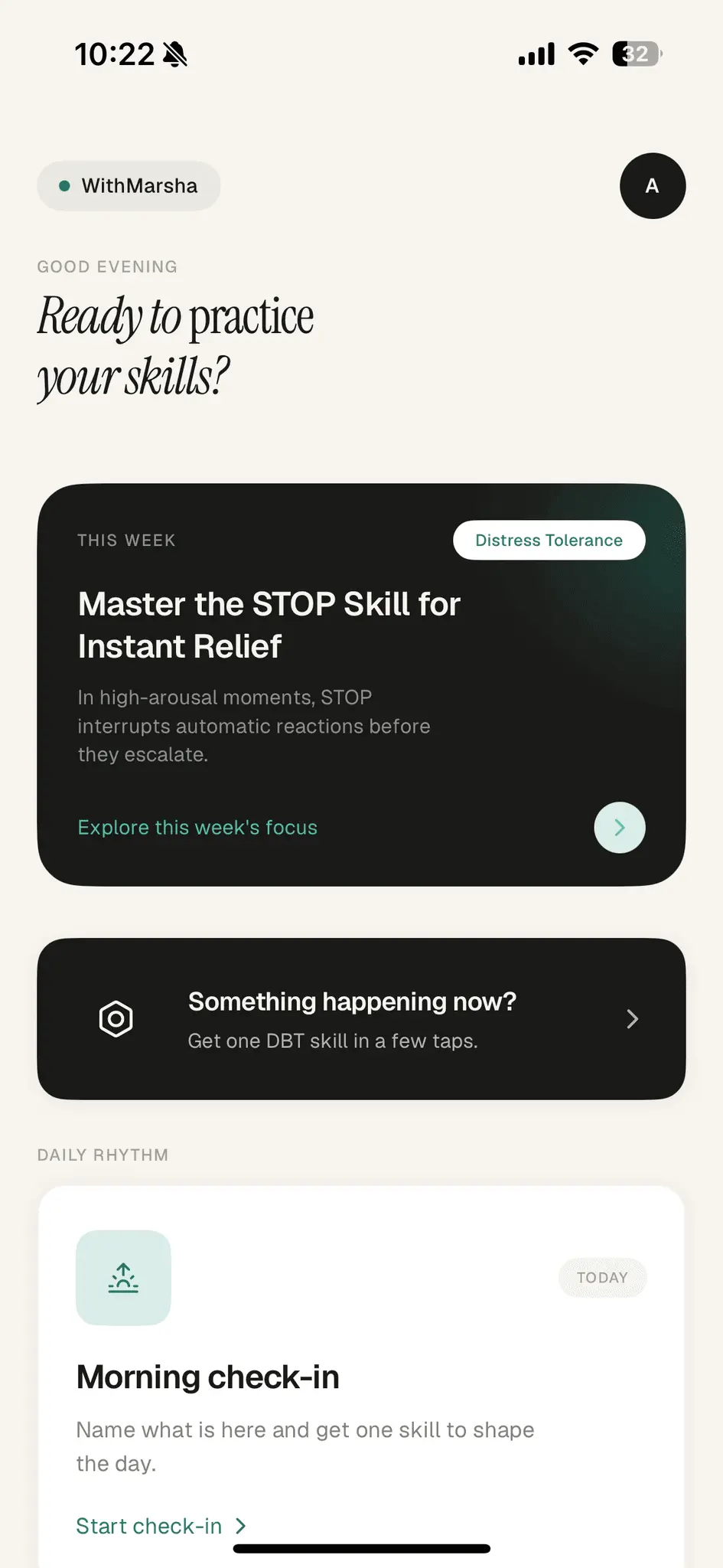 Screenshot 1 of WithMarsha | AI DBT Skills Coach