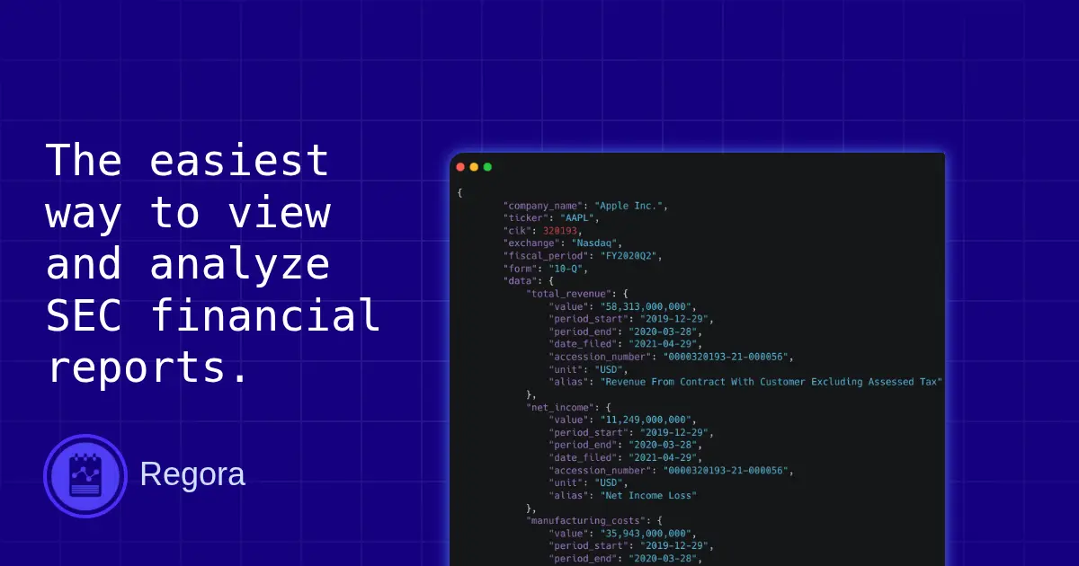 Screenshot 1 of Regora SEC Financial Reports API