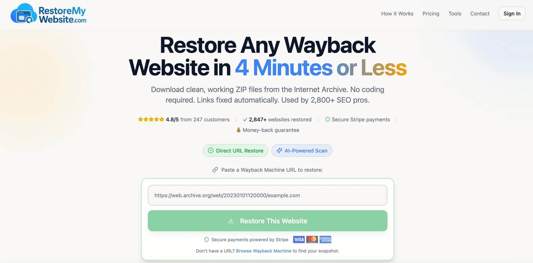 Screenshot 1 of RestoreMyWebsite.com - Wayback Restore