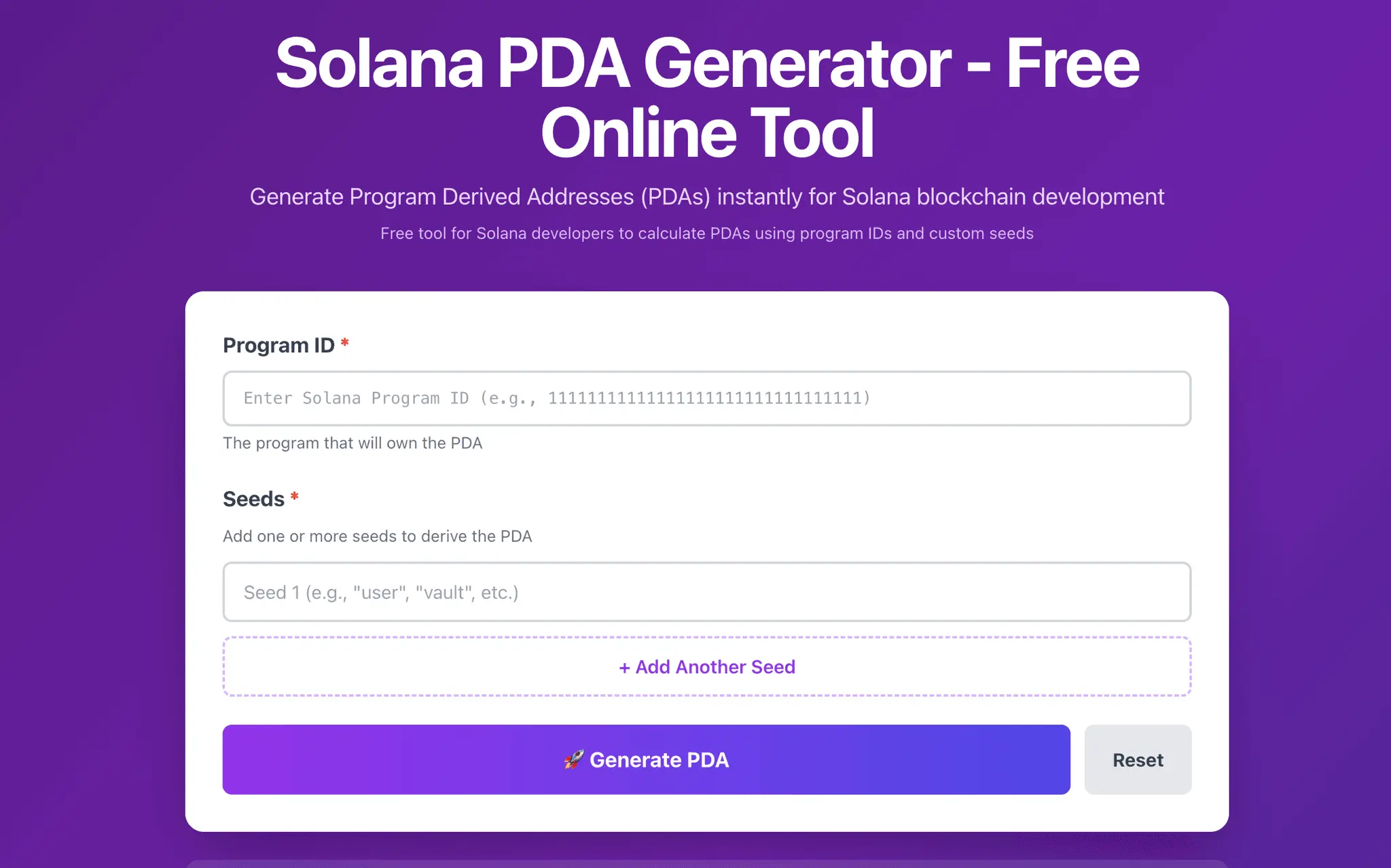 Screenshot 1 of Solana PDA Generator