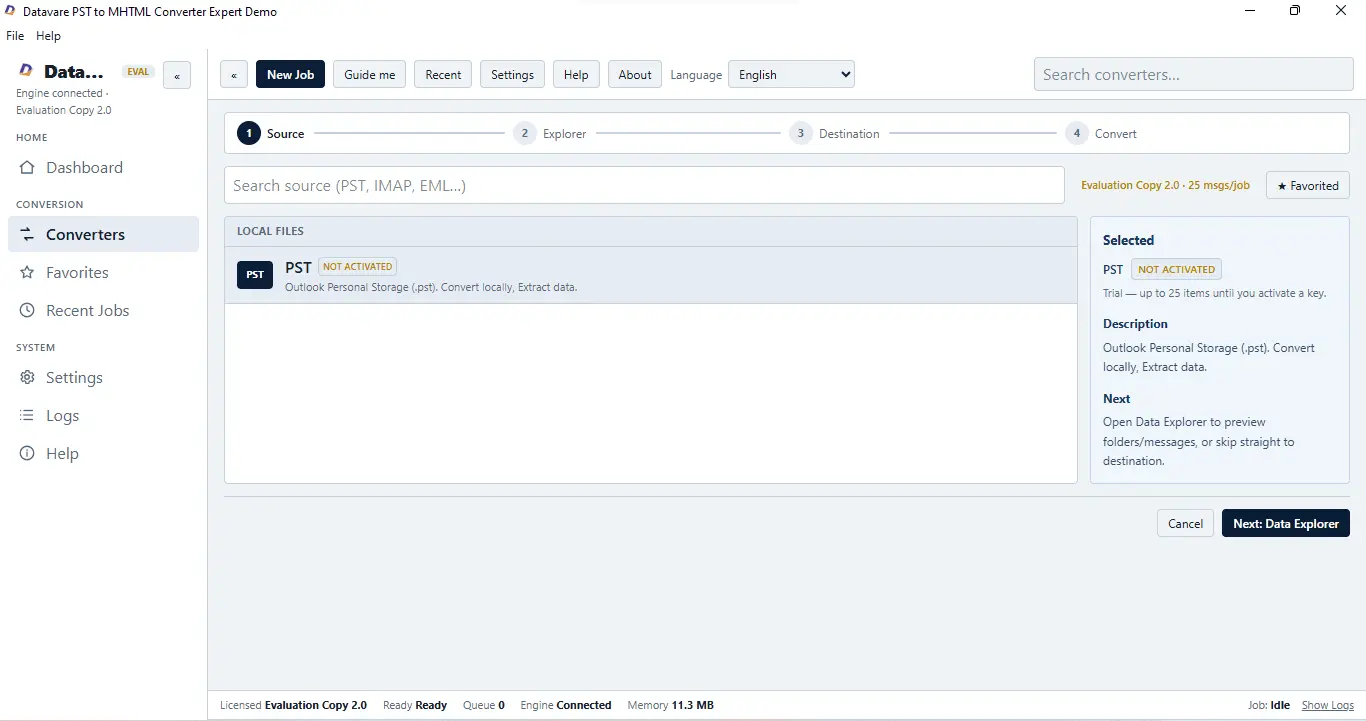 Screenshot 1 of DataVare PST to MHTML Converter