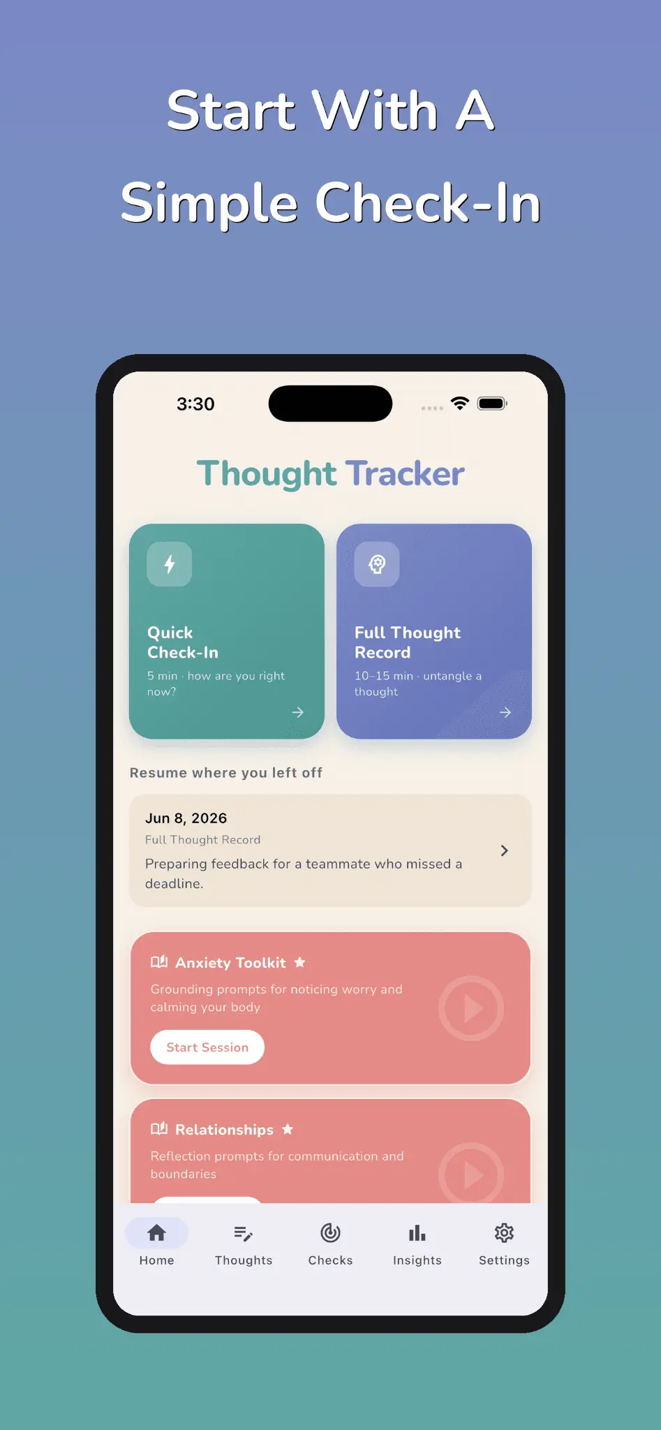 Screenshot 1 of Thought Tracker CBT