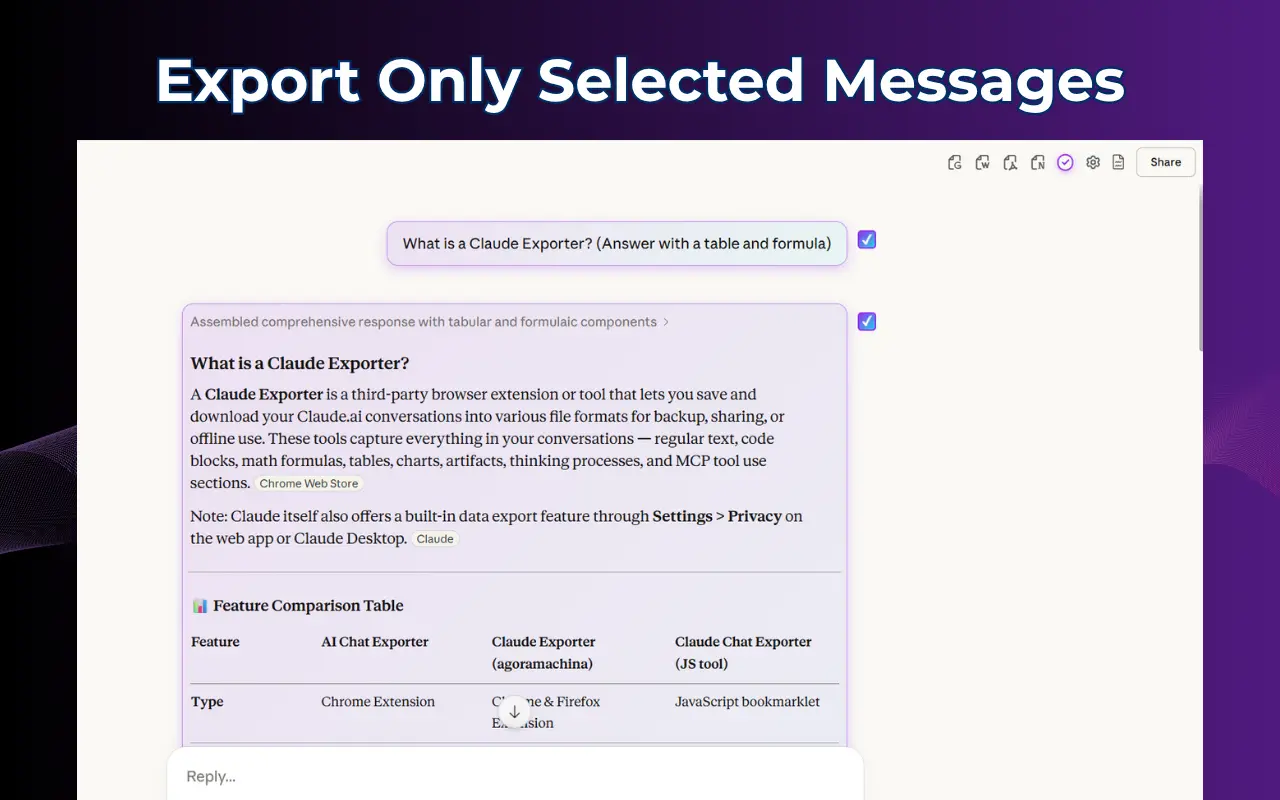Screenshot 4 of Claude Exporter Chrome Extension