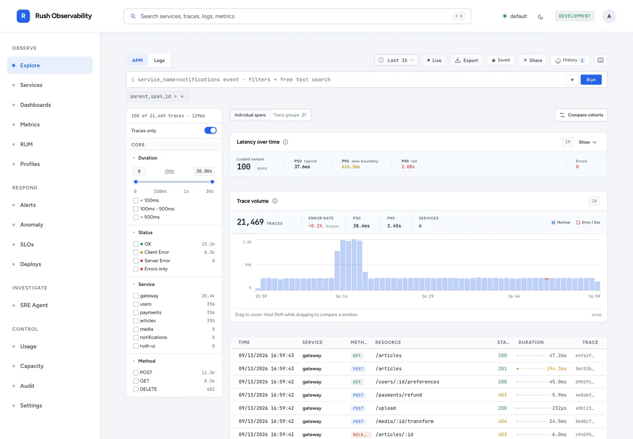 Screenshot 1 of Rush Observability