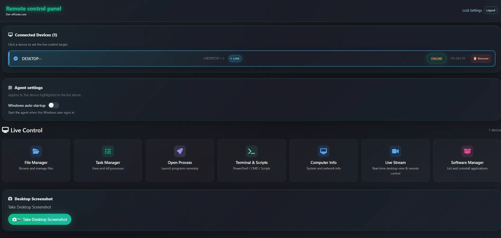 Screenshot 1 of OffCode Web remote control system