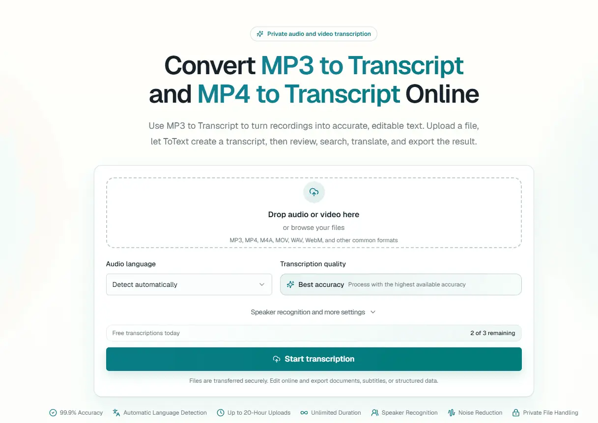 Screenshot 2 of MP3 to Transcript