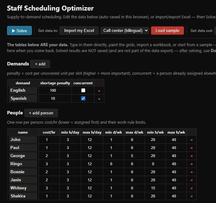 Screenshot 1 of Staff Scheduling Optimizer