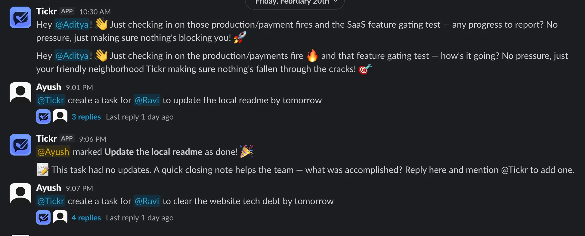 Screenshot 4 of Tickr — Your AI PM, Inside Slack