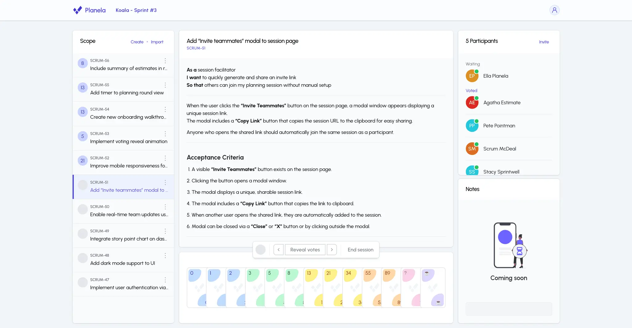 Screenshot 3 of Planela agile planning poker