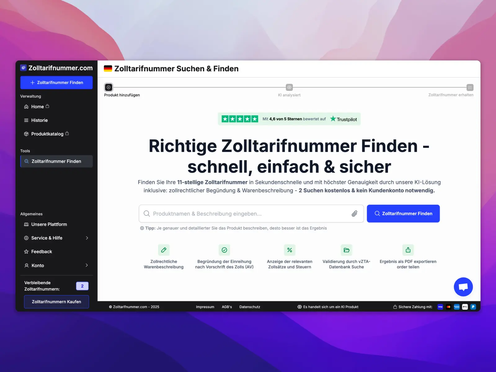 Screenshot 1 of Zolltarifnummer.com