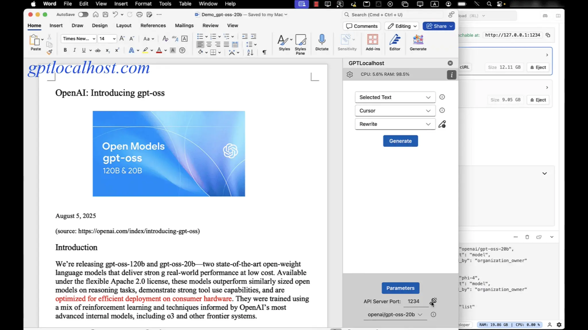 Screenshot 1 of GPTLocalhost