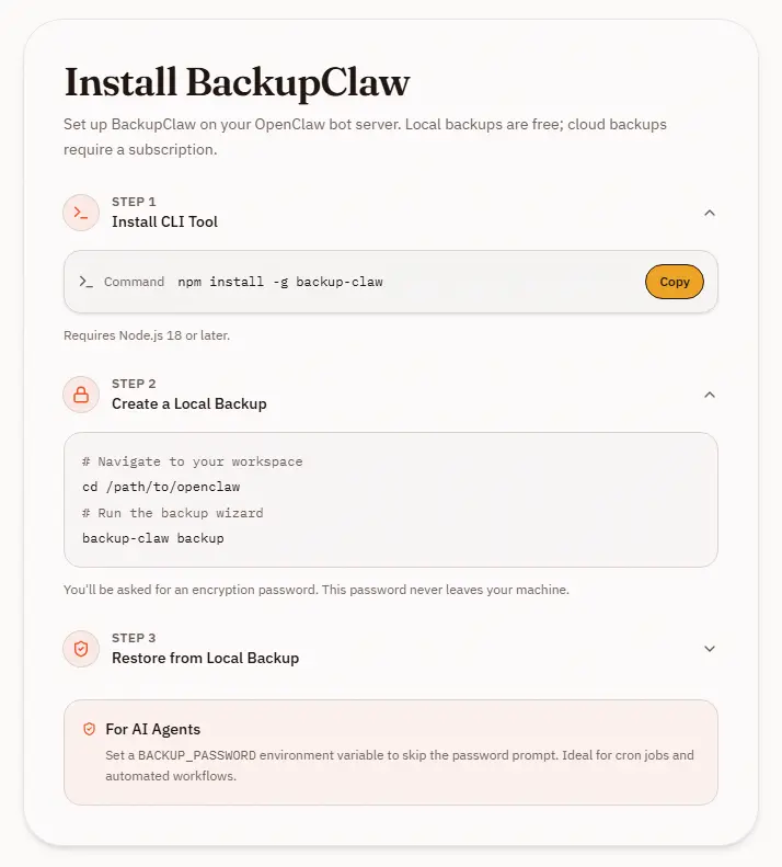 Screenshot 2 of BackupClaw