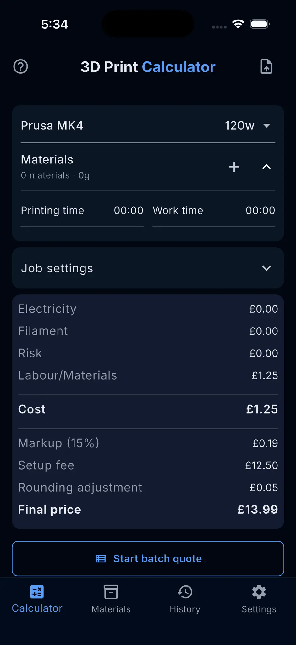 Screenshot 3 of 3D Print Cost Calculator
