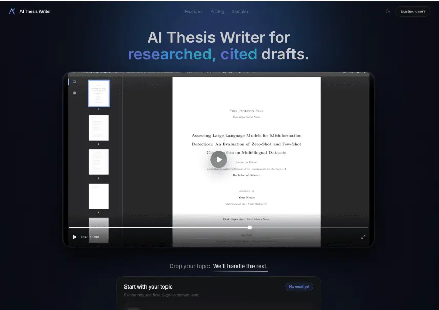 Screenshot 1 of AI Thesis Writer