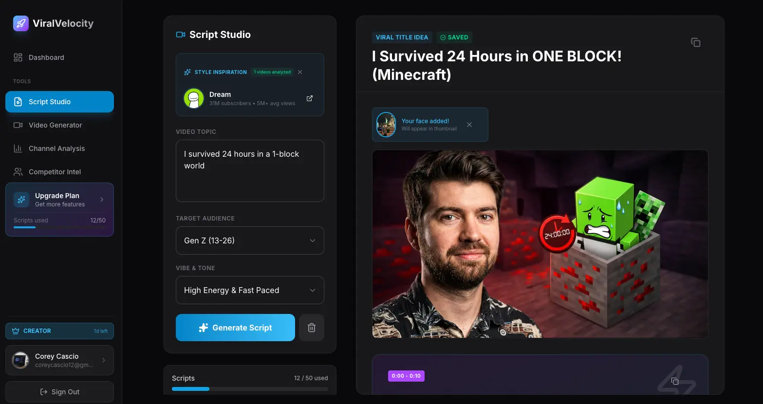 Screenshot 1 of Free YouTube Script Generator