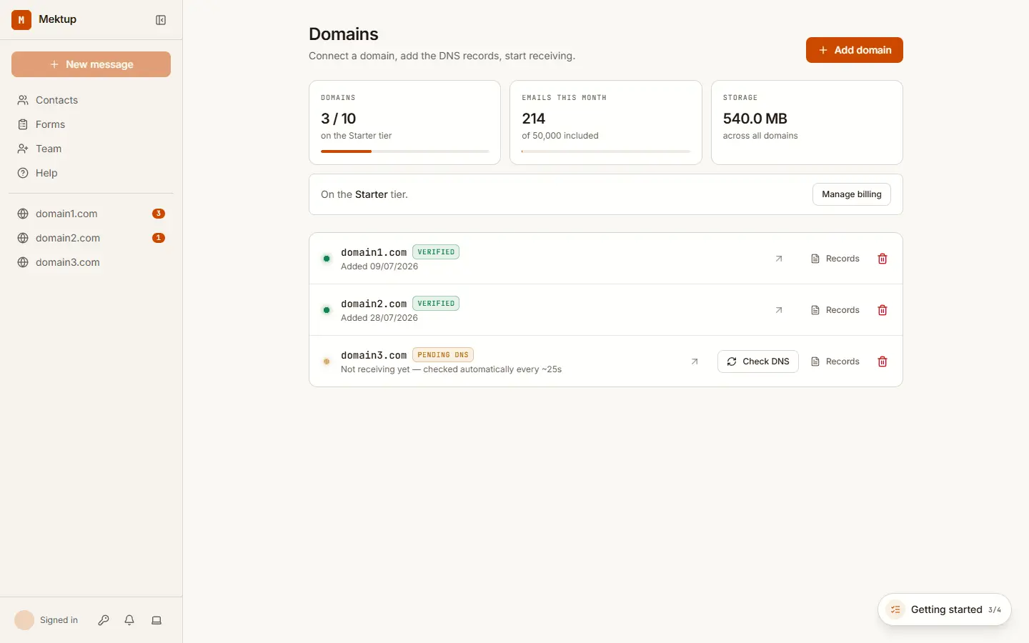 Screenshot 1 of Email Hosting + API & MCP Server for AI