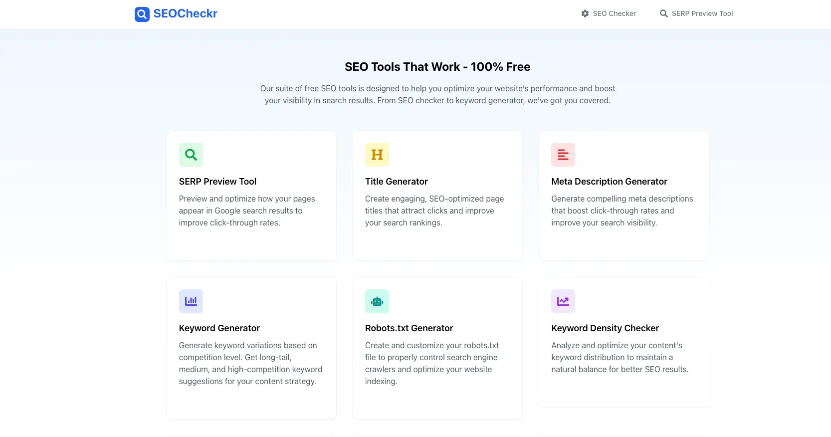 Screenshot 1 of Free SEO Tools - SEOCheckr