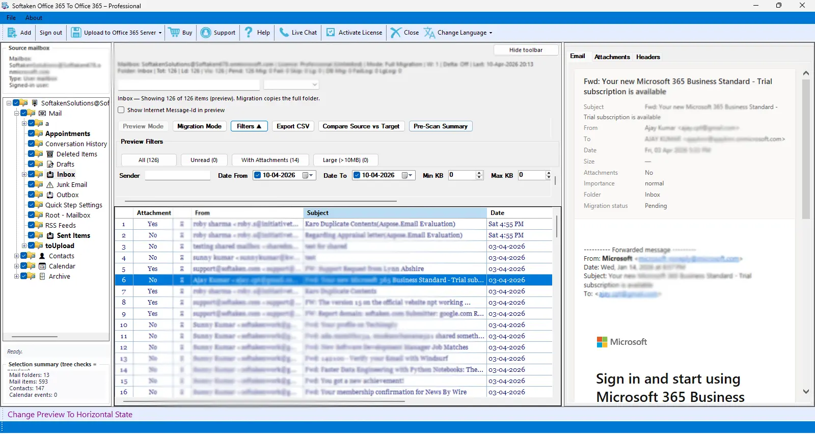 Screenshot 1 of Softaken O365 to O365 Migration Tool