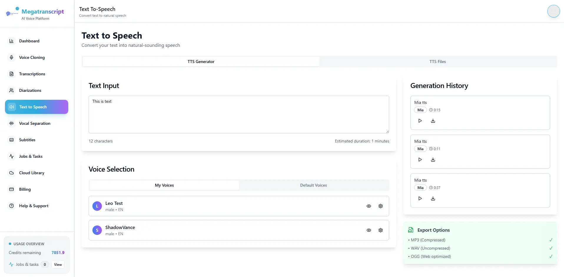 Screenshot 1 of MegaTranscript