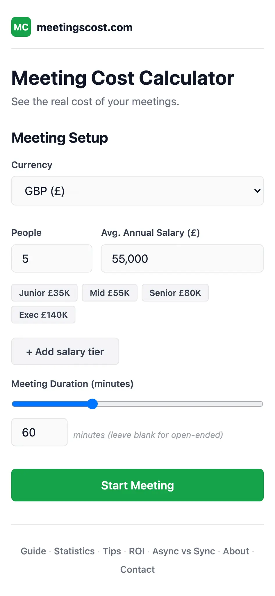 Screenshot 2 of Meeting Cost Calculator
