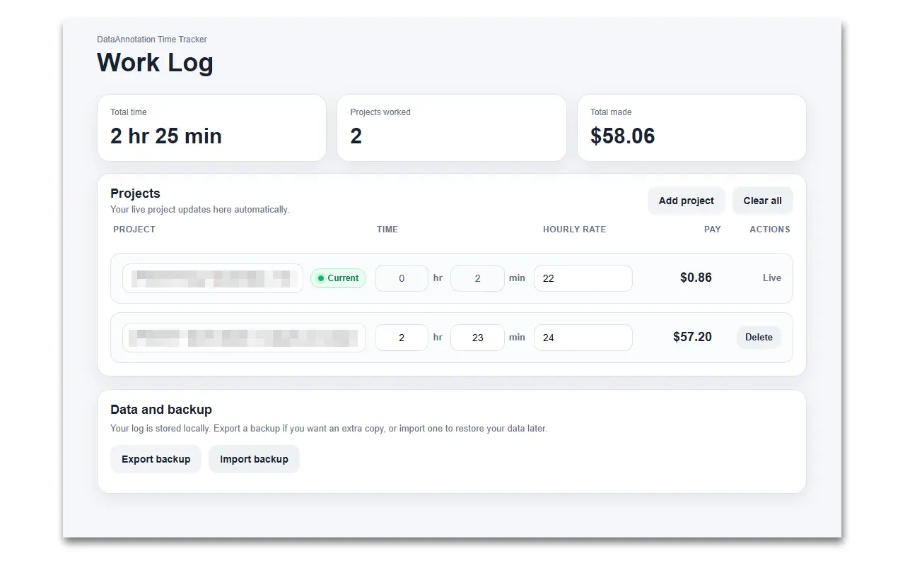 Screenshot 1 of DataAnnotation Time Tracker